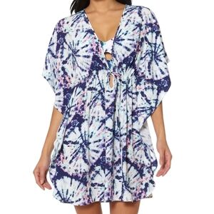 Jessica Simpson Tie Dye Swim Cover Up Dress Mist Blue Pink Boho Caftan M NWT $88